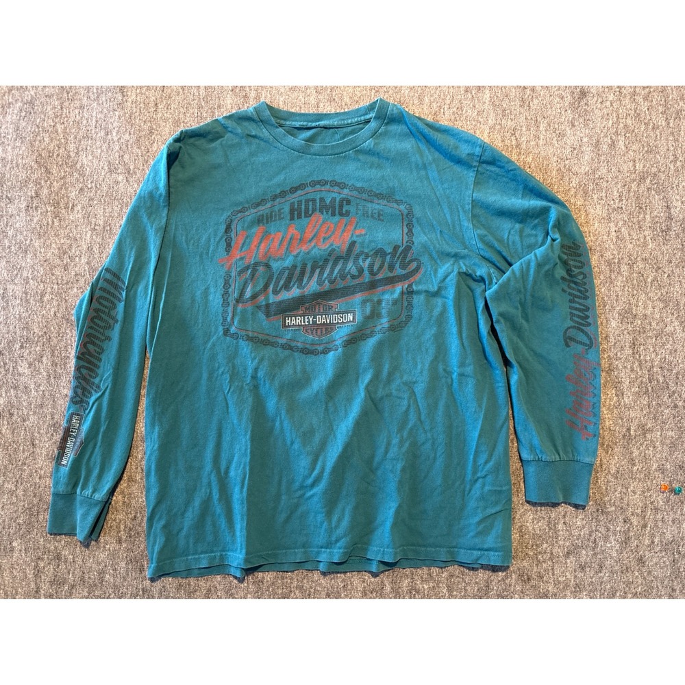 Harley Davidson Chandler Arizona Rattlesnake‎ Long Sleeve T-Shirt Teal Mens XL